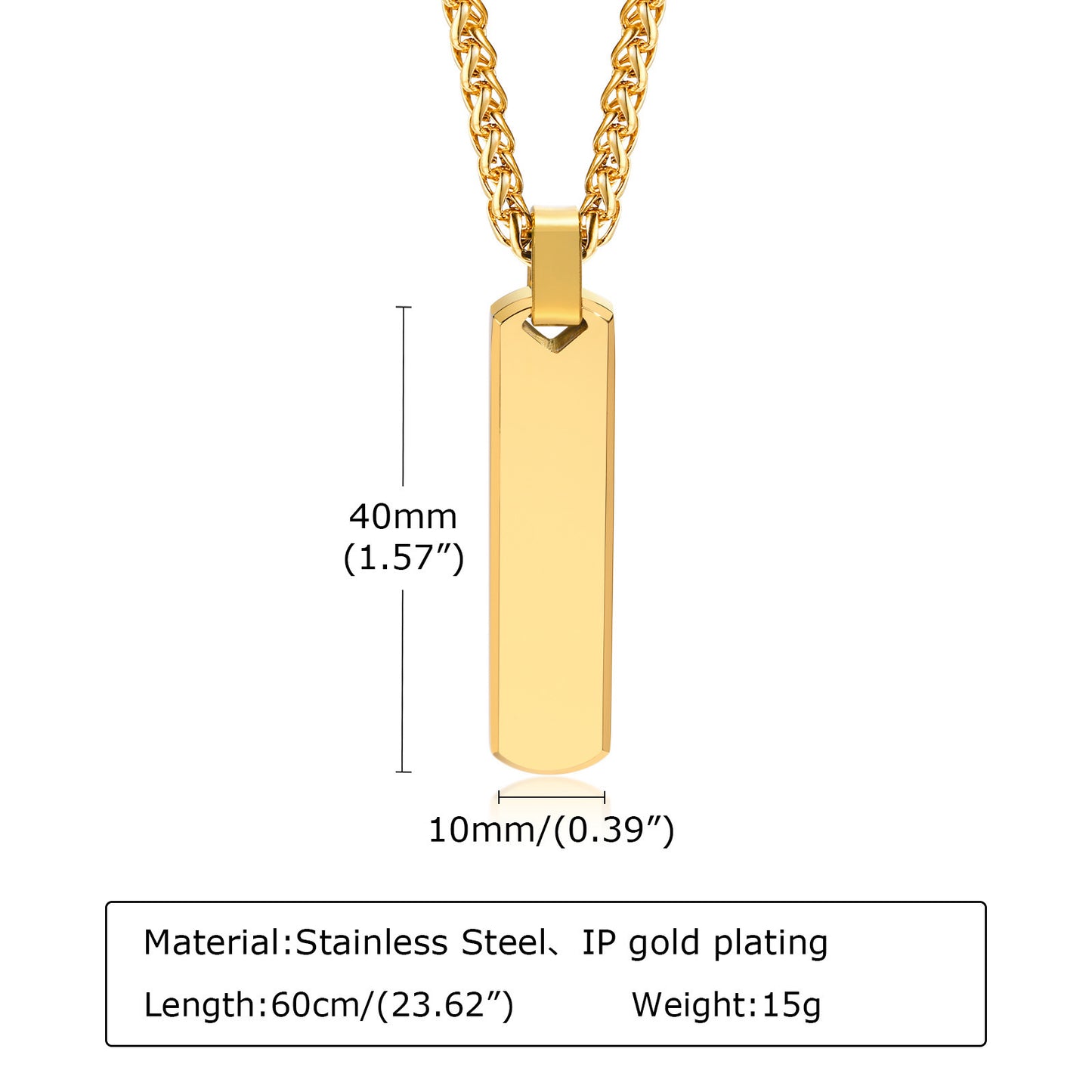 Stainless Steel 3D Rectangular Necklace