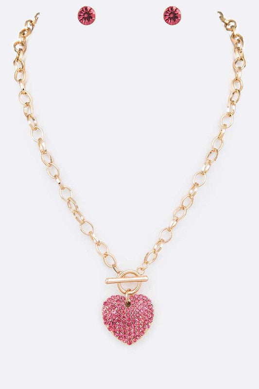 Charming Crystal Heart Toggle Necklace Set