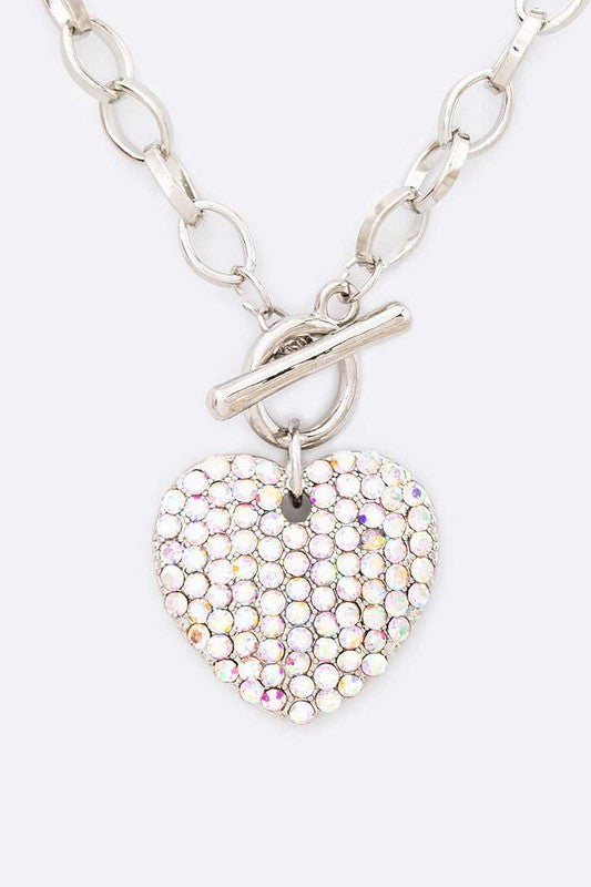Charming Crystal Heart Toggle Necklace Set