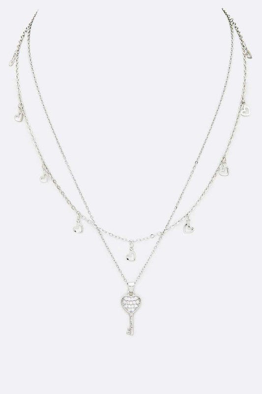 Layered Heart & Key Pendant Necklace