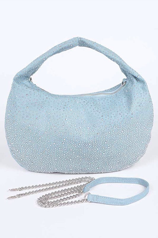 Embellished Rhinestone Convertible Denim Hobo Bag