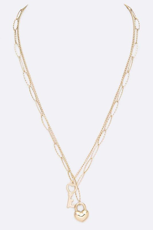 Heart & Key Pendant Necklace Set