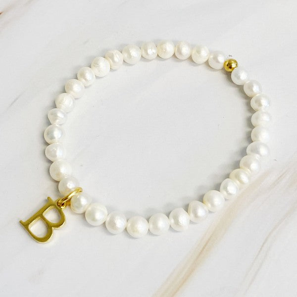 Freshwater Pearl Initial Charm Bracelet A through S