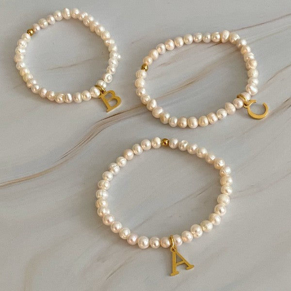 Freshwater Pearl Initial Charm Bracelet A through S