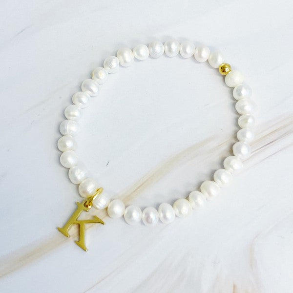 Freshwater Pearl Initial Charm Bracelet A through S