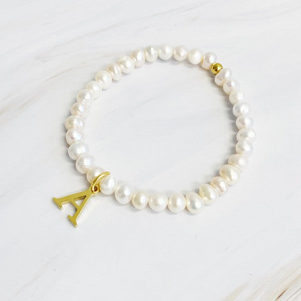 Freshwater Pearl Initial Charm Bracelet A through S