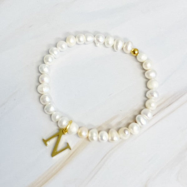 Freshwater Pearl Initial Charm Bracelet A through S