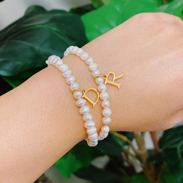 Freshwater Pearl Initial Charm Bracelet A through S