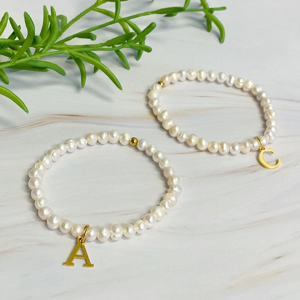 Freshwater Pearl Initial Charm Bracelet A through S
