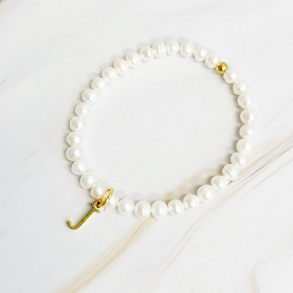 Freshwater Pearl Initial Charm Bracelet A through S