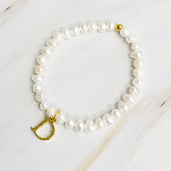Freshwater Pearl Initial Charm Bracelet A through S
