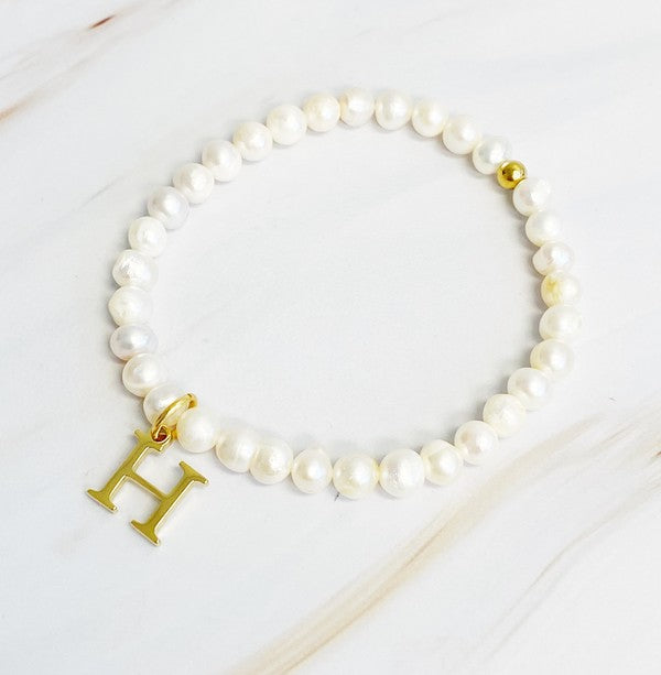 Freshwater Pearl Initial Charm Bracelet A through S