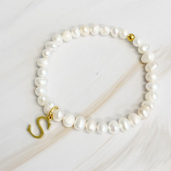 Freshwater Pearl Initial Charm Bracelet A through S