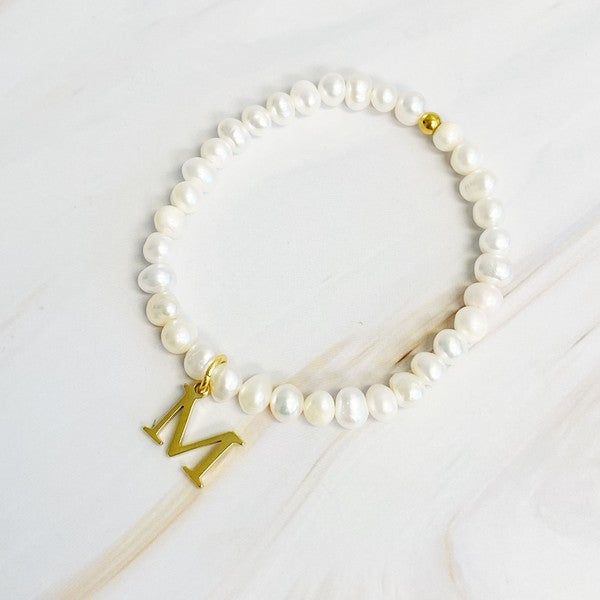 Freshwater Pearl Initial Charm Bracelet A through S
