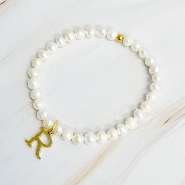 Freshwater Pearl Initial Charm Bracelet A through S