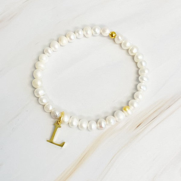 Freshwater Pearl Initial Charm Bracelet A through S