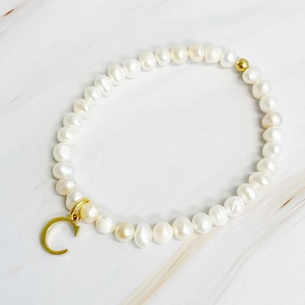 Freshwater Pearl Initial Charm Bracelet A through S