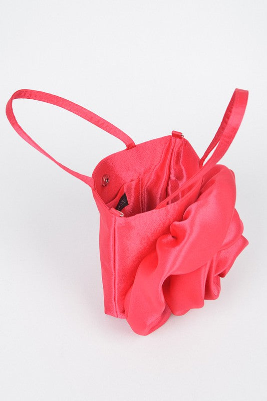 Satin Rosette Top Handle Handbag