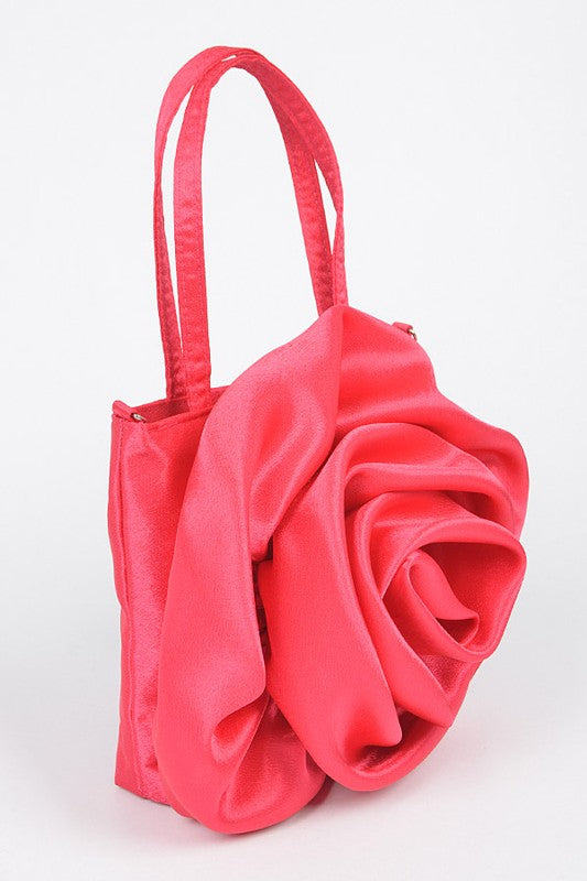 Satin Rosette Top Handle Handbag