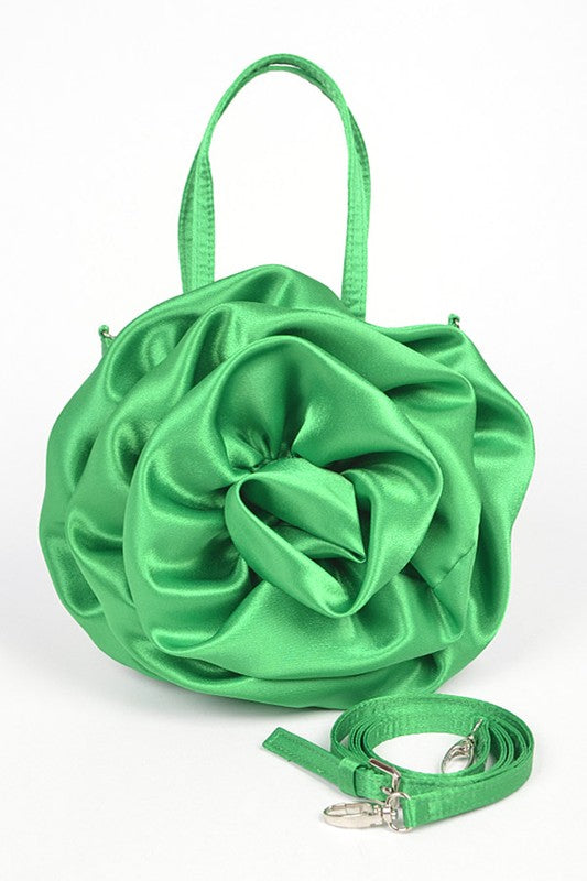Satin Rosette Top Handle Handbag
