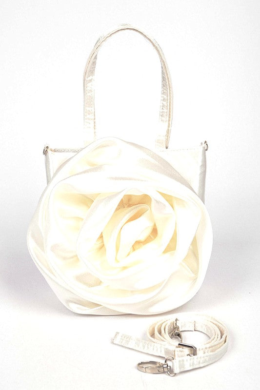 Satin Rosette Top Handle Handbag