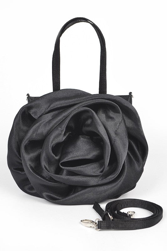Satin Rosette Top Handle Handbag