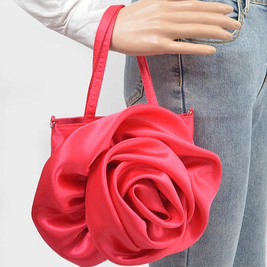 Satin Rosette Top Handle Handbag