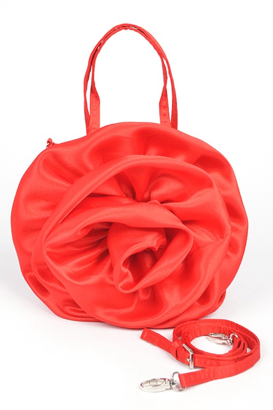 Satin Rosette Top Handle Handbag