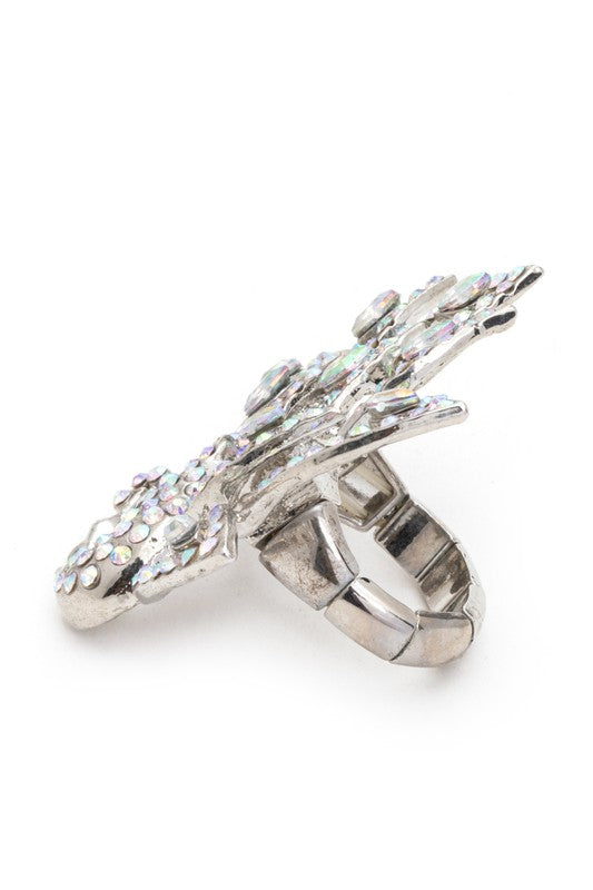 Crystalline Peacock Feathers Adjustable Ring