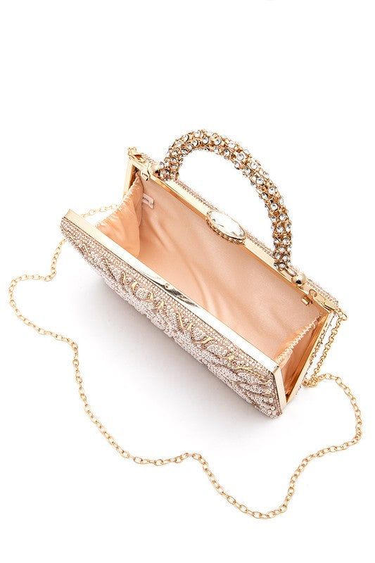 Pearl & Rhinestone Leaflet Handle Clutch