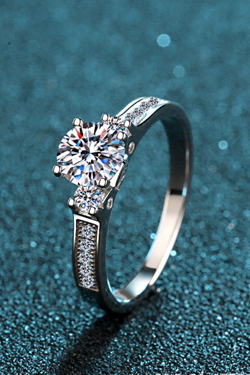 Luxe Halo Moissanite Rhodium-Plated Ring