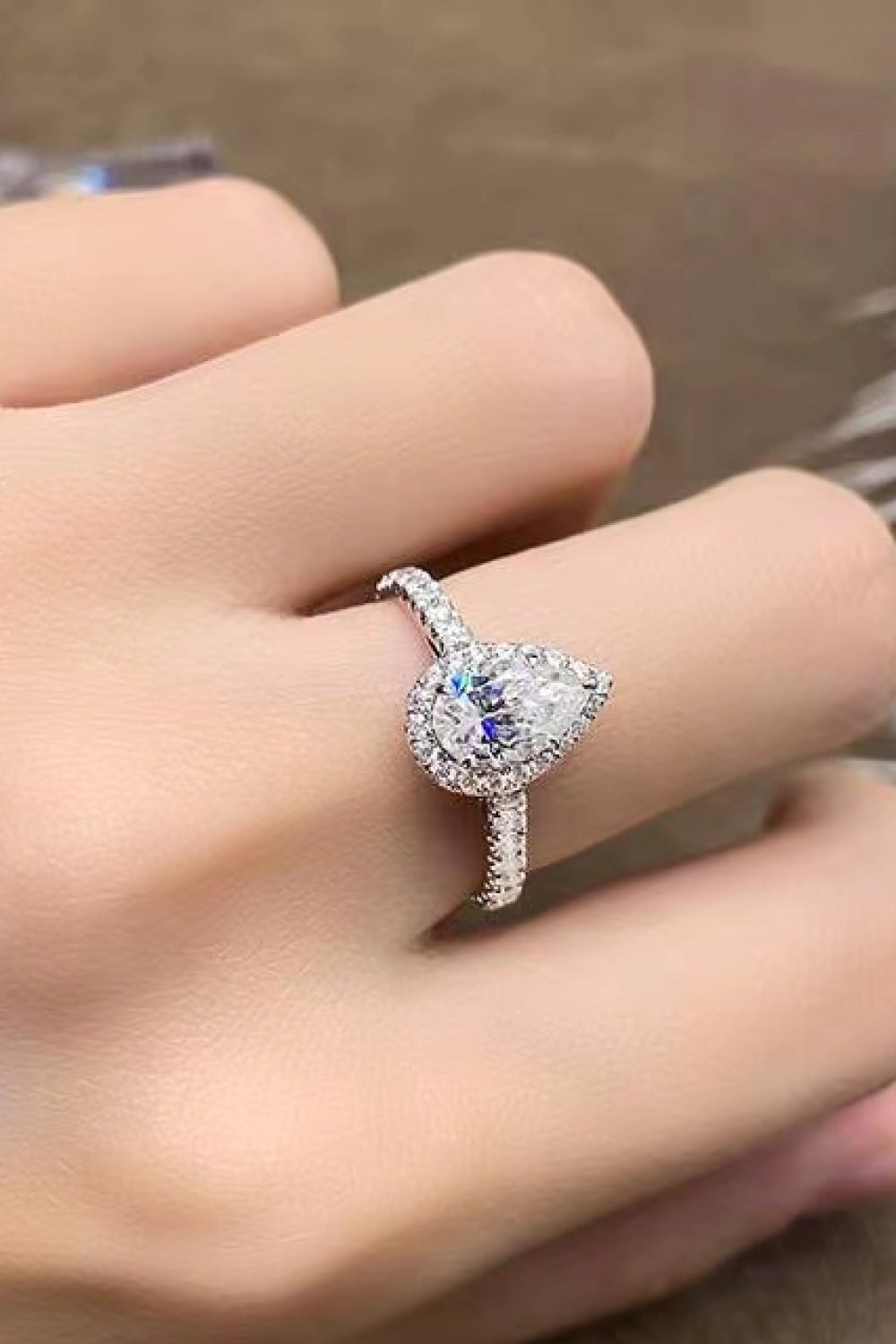 Double Carat Teardrop Moissanite Cluster Ring