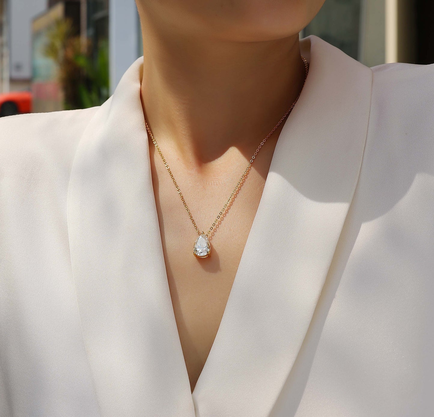 Crescent Glow Pear Shaped Pendant Necklace