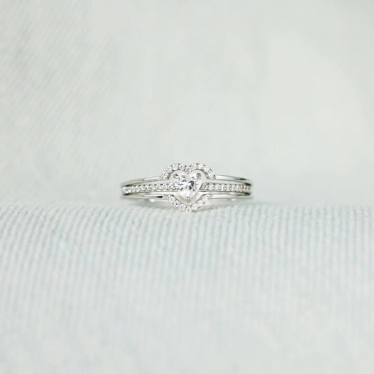 925 Sterling Silver Inlaid Zircon Heart Ring