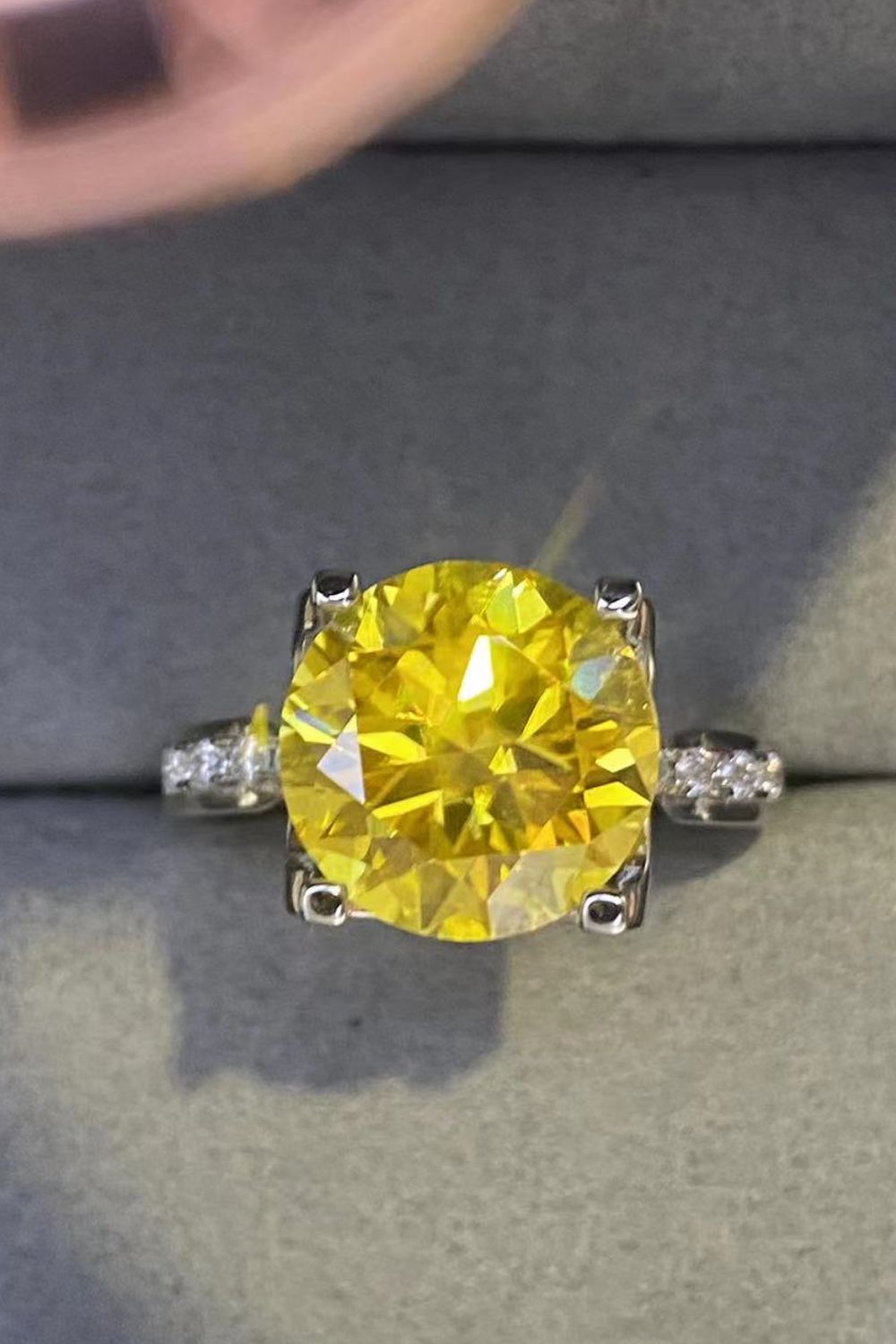 Regal Canary Yellow 5K Moissanite 925 Sterling Silver Ring in Platinum Plating