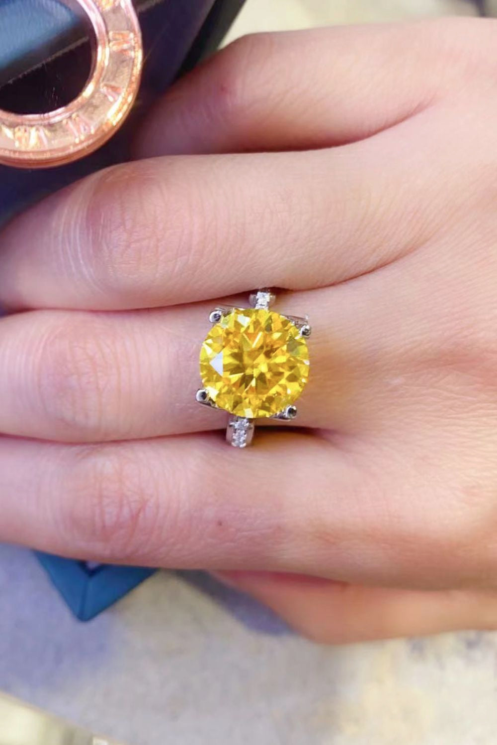 Regal Canary Yellow 5K Moissanite 925 Sterling Silver Ring in Platinum Plating