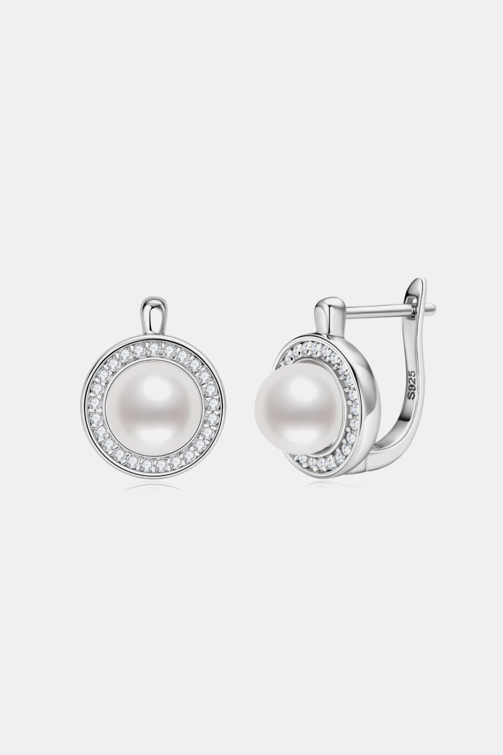 Freshwater Pearl & Moissanite 925 Sterling Silver Earrings Platinum or Gold Plated