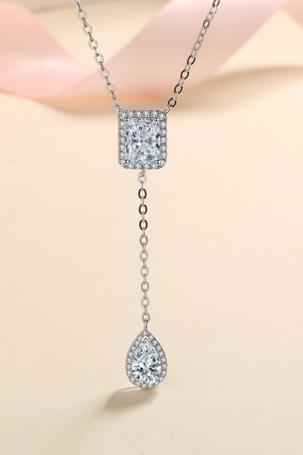 Lariat 3 Carat Moissanite Pendant Necklace in 925 Sterling Silver