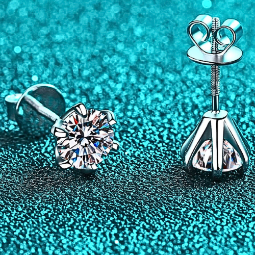 Rhodium-Plated 1/2K Moissanite Stud Earrings