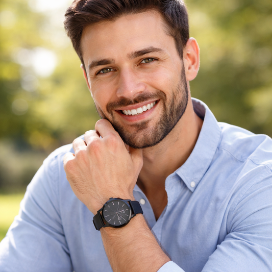 Unique Wood Grain Leather Watch for Him • Personalized Birthday Gift for Him Message Card
