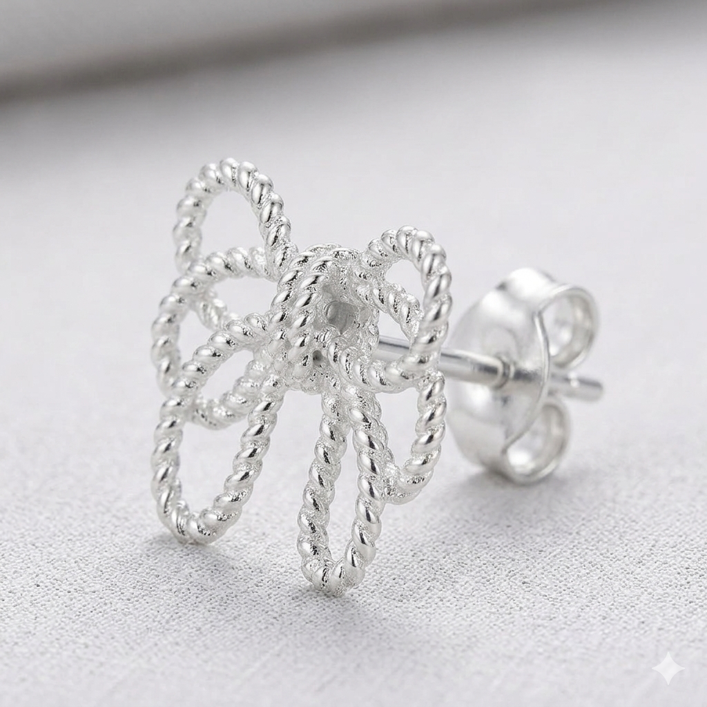 Bow Knot Stud Earrings in 925 Sterling Silver