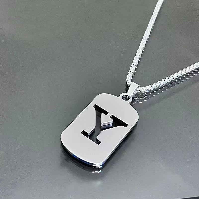 Titanium Steel Letter Tag Unisex Necklace