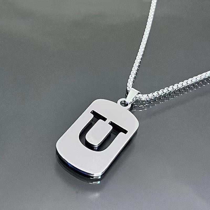 Titanium Steel Letter Tag Unisex Necklace