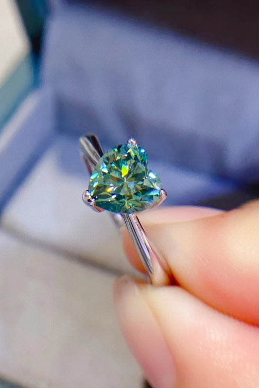 Chartreuse Moissanite Heart Ring 925 in Sterling Silver Platinum Plating