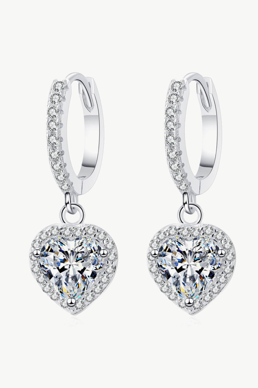 Heart Throb Moissanite Drop Earrings with Zircon Rhodium Plated 925 Sterling Silver