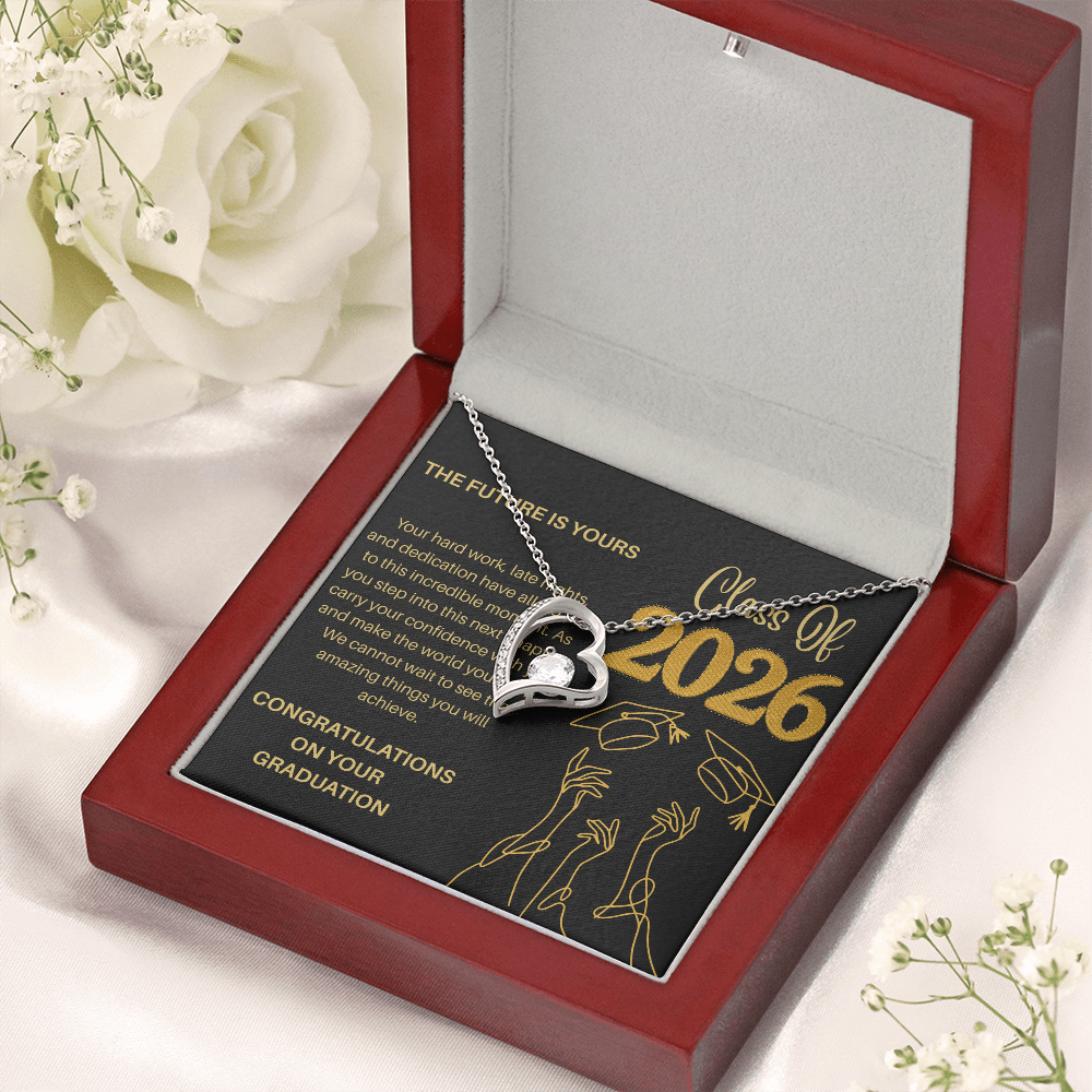 Class of 2026 Graduation Necklace for Her | Dazzling Heart Pendant & Inspirational Message Card | Charm & Dazzle
