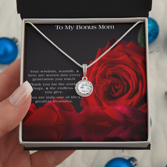 Bonus Mom Appreciation | Red Rose Themed Gift Box | CZ 14K Pendant Necklace