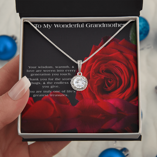 Tribute To My Grandmother | Red Rose Themed Gift Box | CZ 14K Pendant Necklace