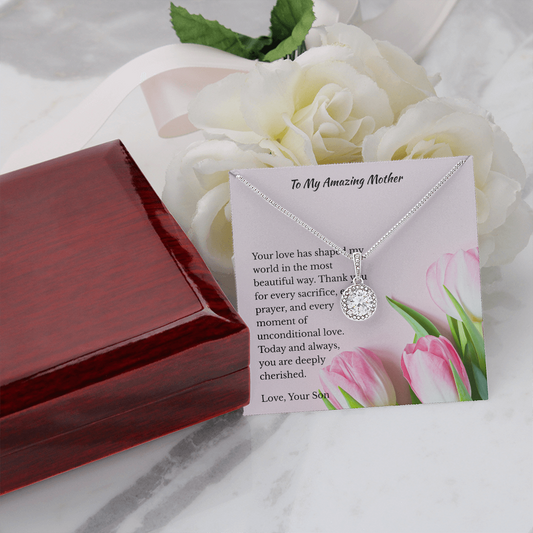 Any Occasion Son to Mother Gift | You are truly cherished | Cushion Cut Pendant Necklace