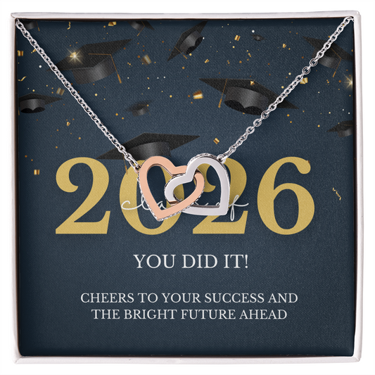 Class of 2026 Graduation Gift for Her | Interlocking Hearts Necklace with Meaningful Message Card | Charm & Dazzle